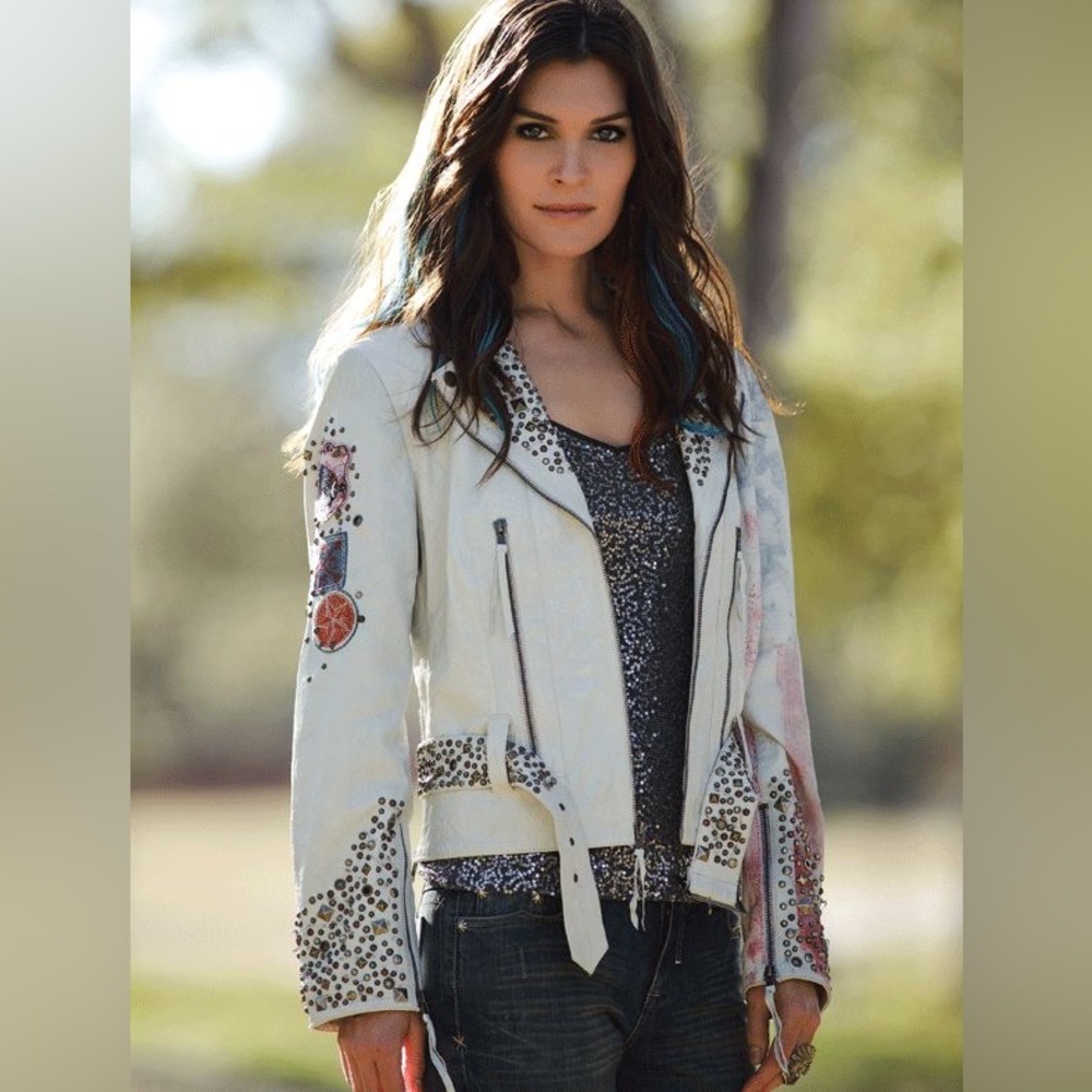 Double D Ranch White Embellished Leather Jacket